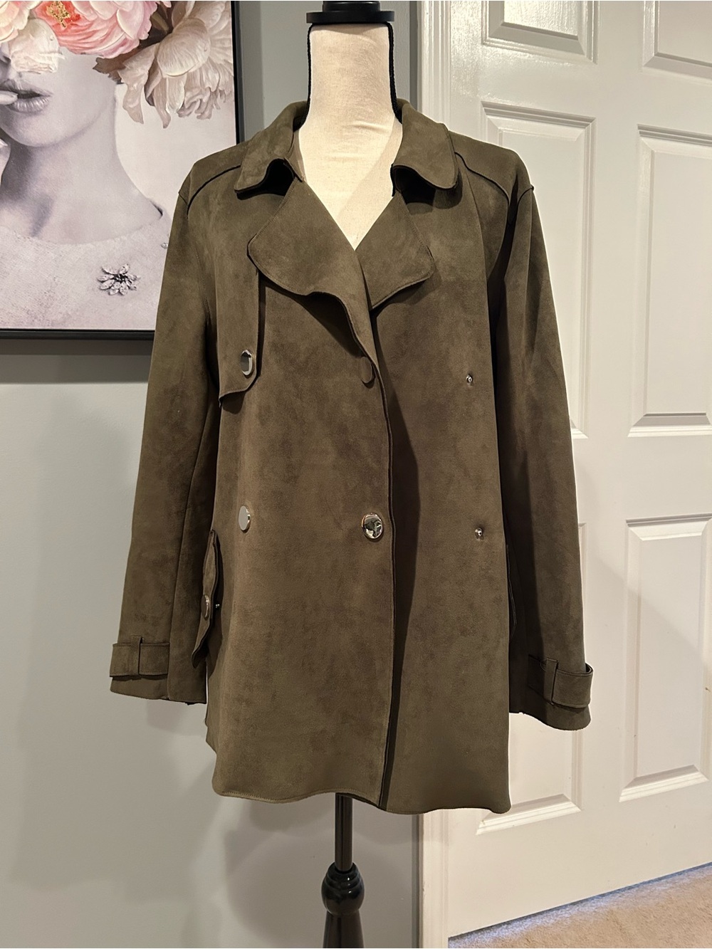 JLUXE Women's Olive Faux Suede Trench Coat